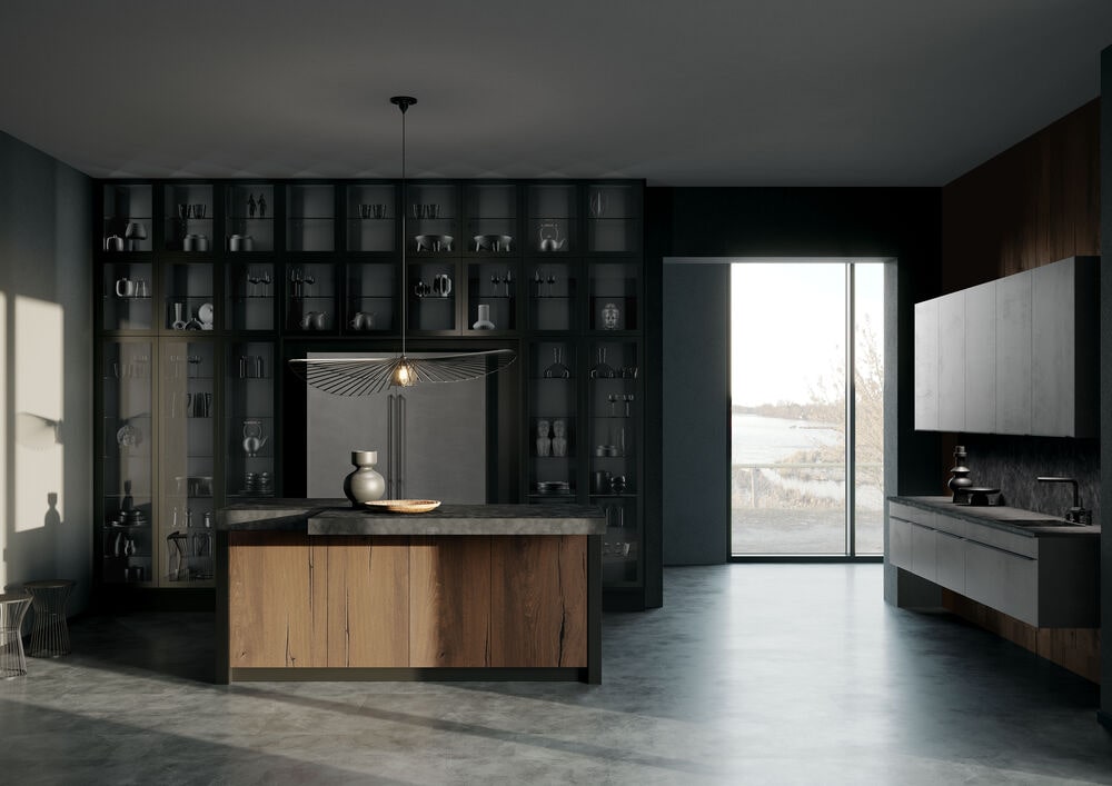 Küche AV6080 Wildeiche Nougat AV7070 mit Industriestahl