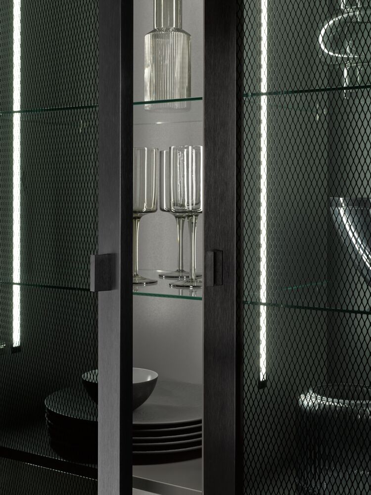 Küche AV7030GL Black Star AV2041 Walnuss dunkel mit Metallrahmen und Rautendruck