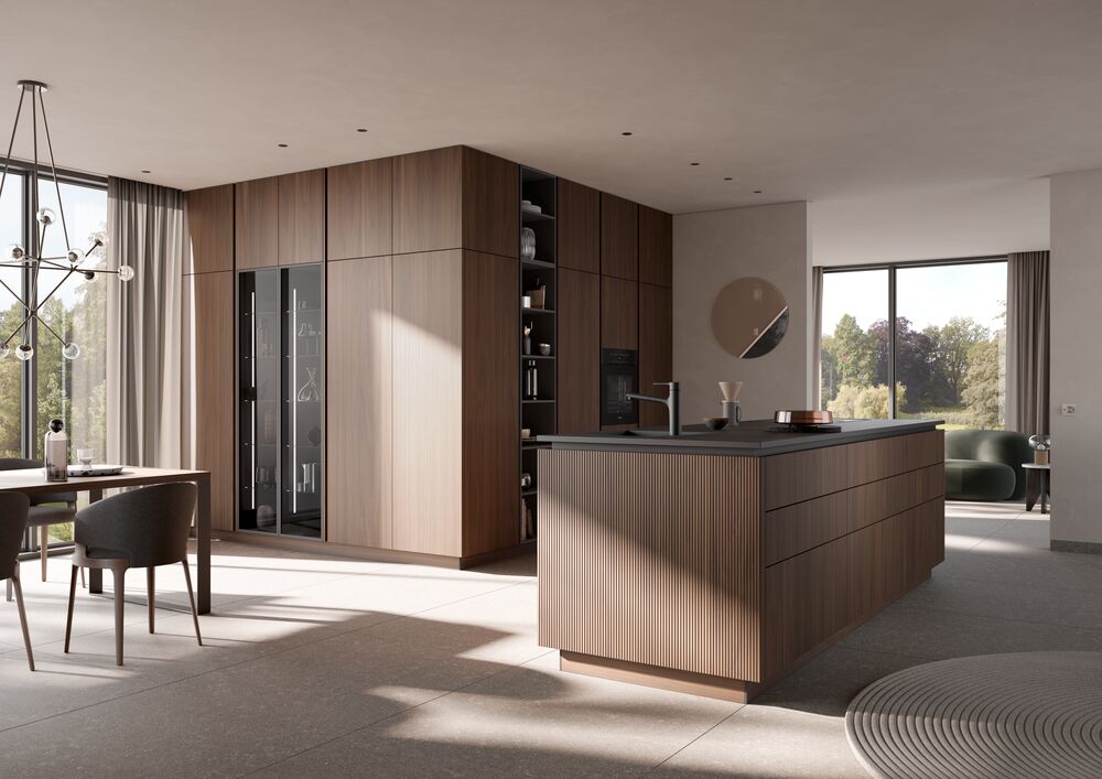 Küche mit Insel AV6023GL - Nussbaum